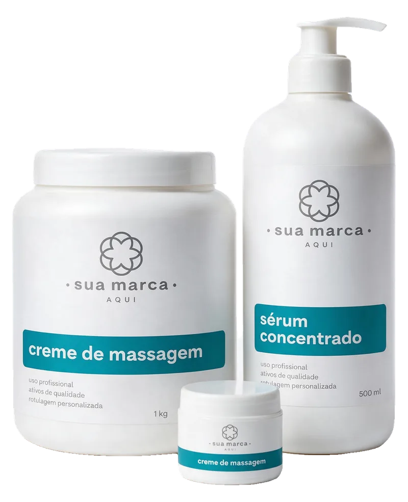 Creme de massagem de 1 kg e sérum concentrado de uso profissional com rótulo “sua marca aqui”